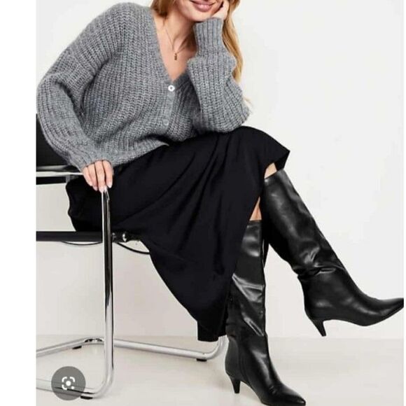Old Navy Shoes - Old Navy Black Tall Kitten Heel Boots Women’s Size 8 Knee High Pointed Toe NWOT